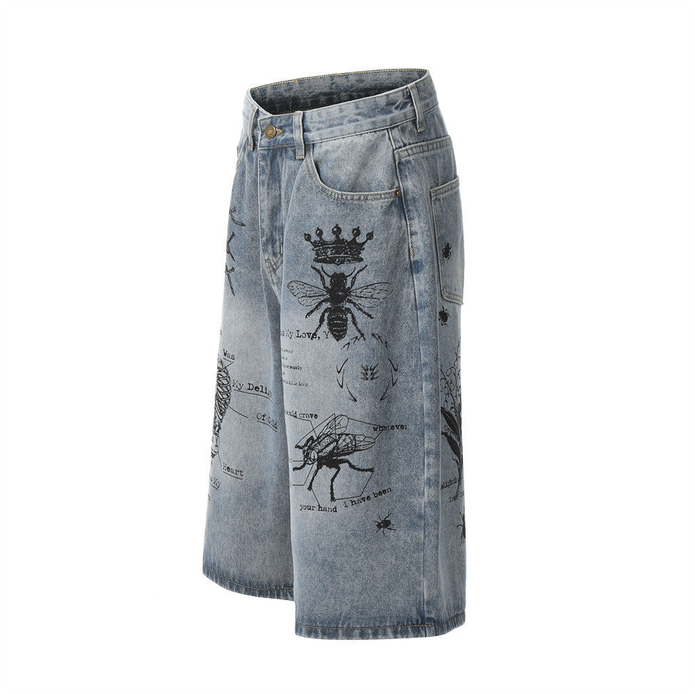 Graffiti Print Jeans Short Pants Men