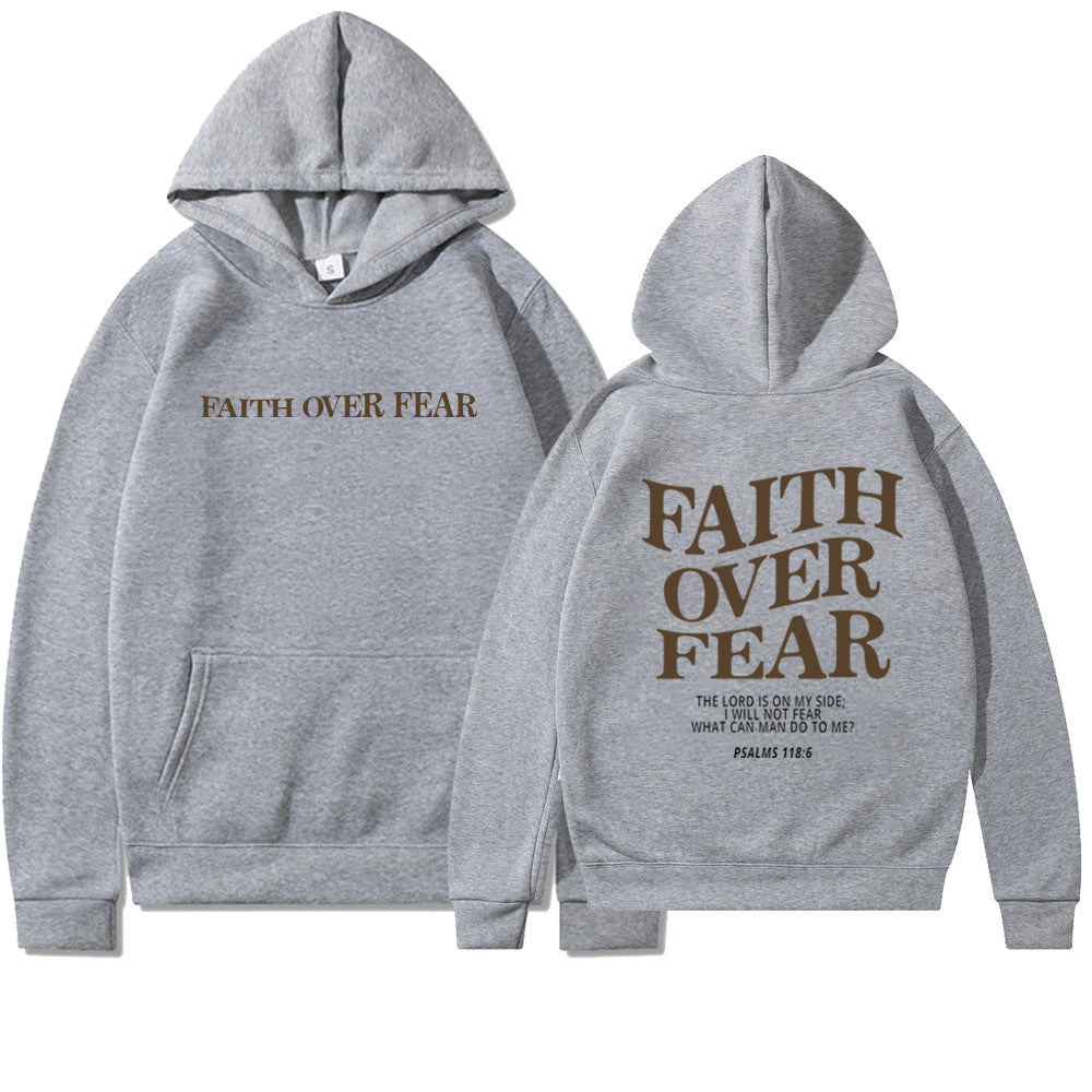 Faith Over Fear Spiritual Hoodie Sweatshirt Bible Verse Unisex Aesthetic Clothes