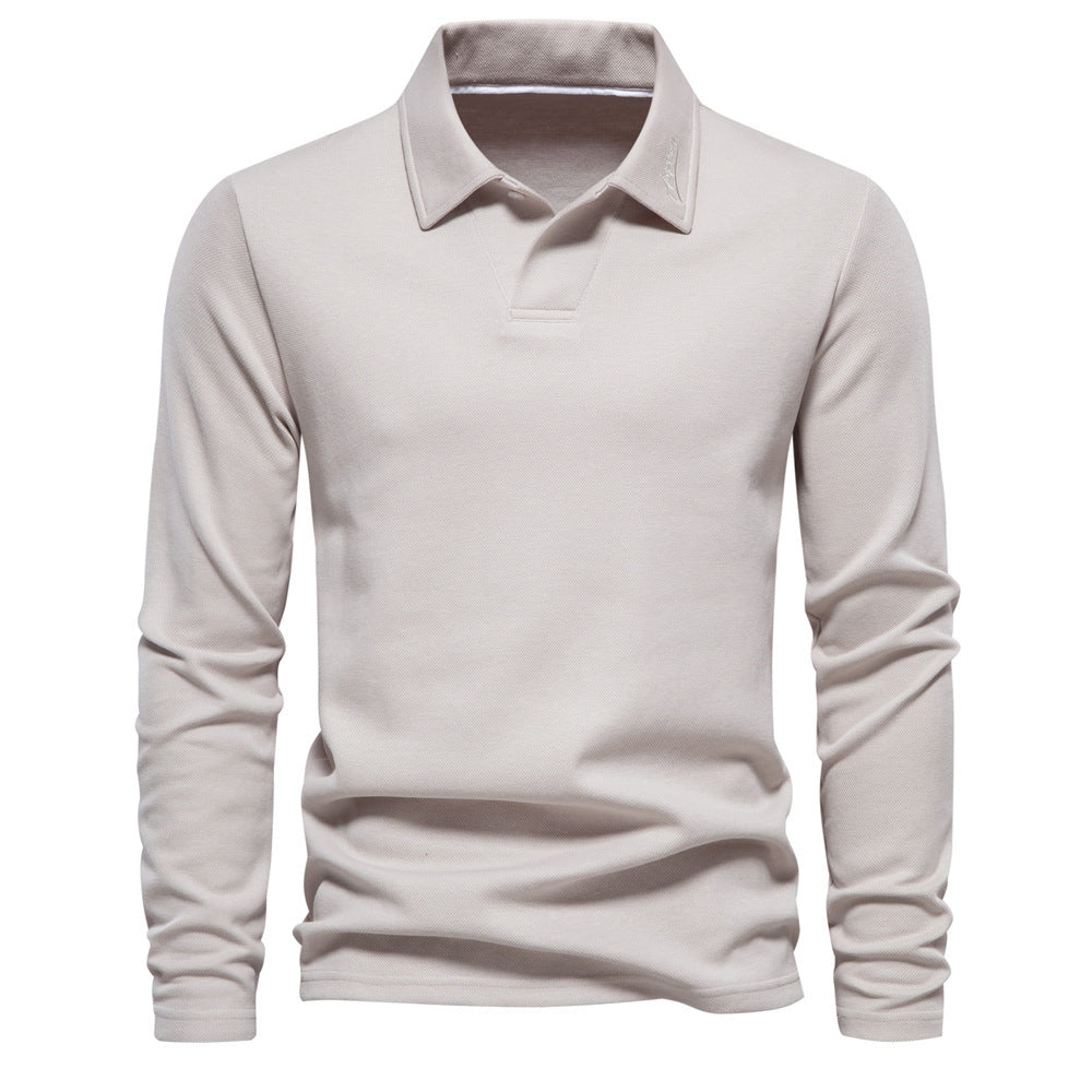 Lapel Long-sleeved Polo Shirt Men's Casual Solid Color Clothing