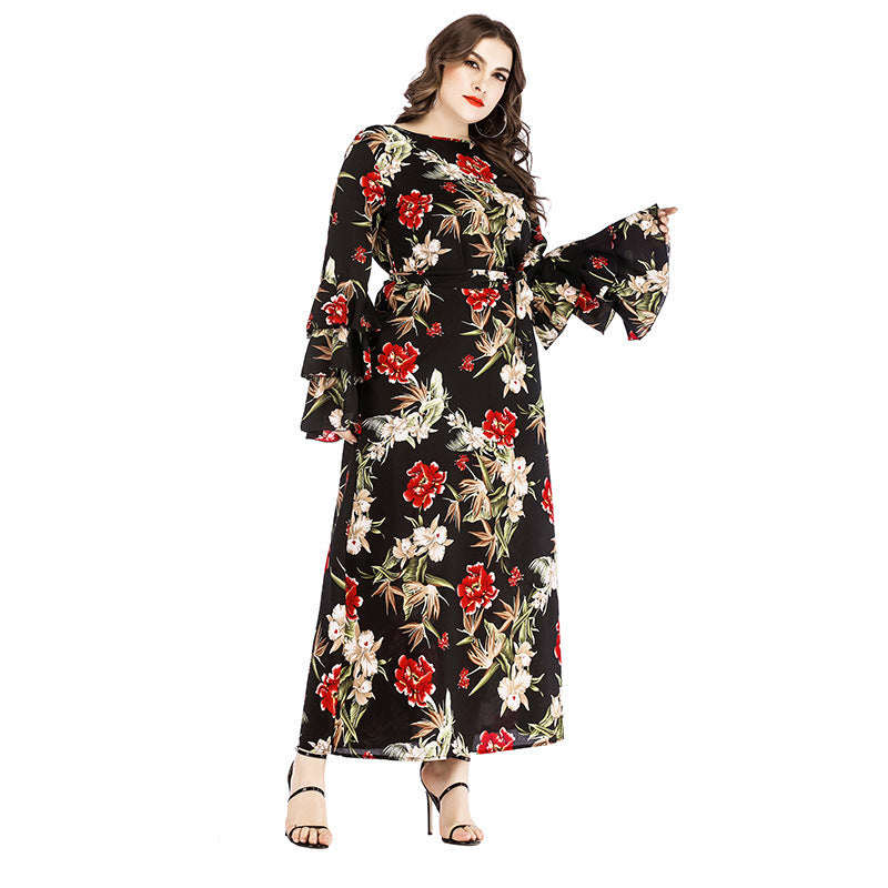 Ladies floral print long dress