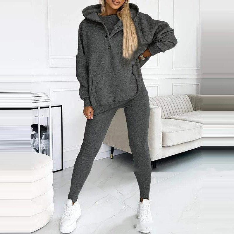 Women's 3pcs Sweatsuit, Hoodie with Pockets Sweatshirt And Tank style Tee with Slim fit Pants