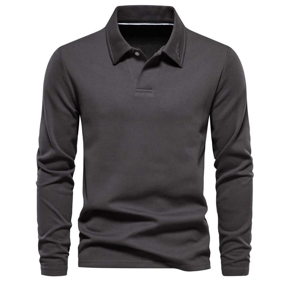 Lapel Long-sleeved Polo Shirt Men's Casual Solid Color Clothing