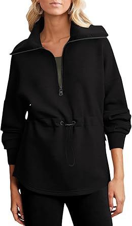 Women's Sweatshirt Half Zipper Drawstring