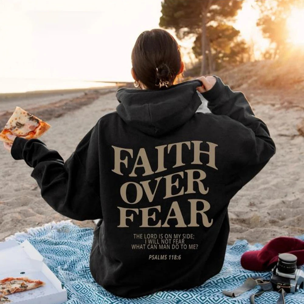 Faith Over Fear Spiritual Hoodie Sweatshirt Bible Verse Unisex Aesthetic Clothes