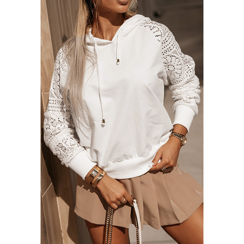 Casual Style Lace Stitching Sweatshirt