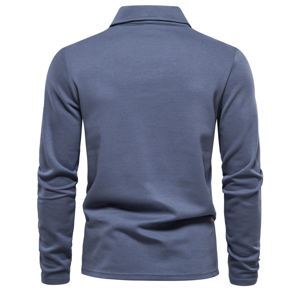 Lapel Long-sleeved Polo Shirt Men's Casual Solid Color Clothing