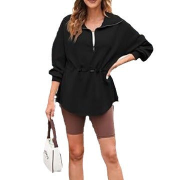 Women's Sweatshirt Half Zipper Drawstring