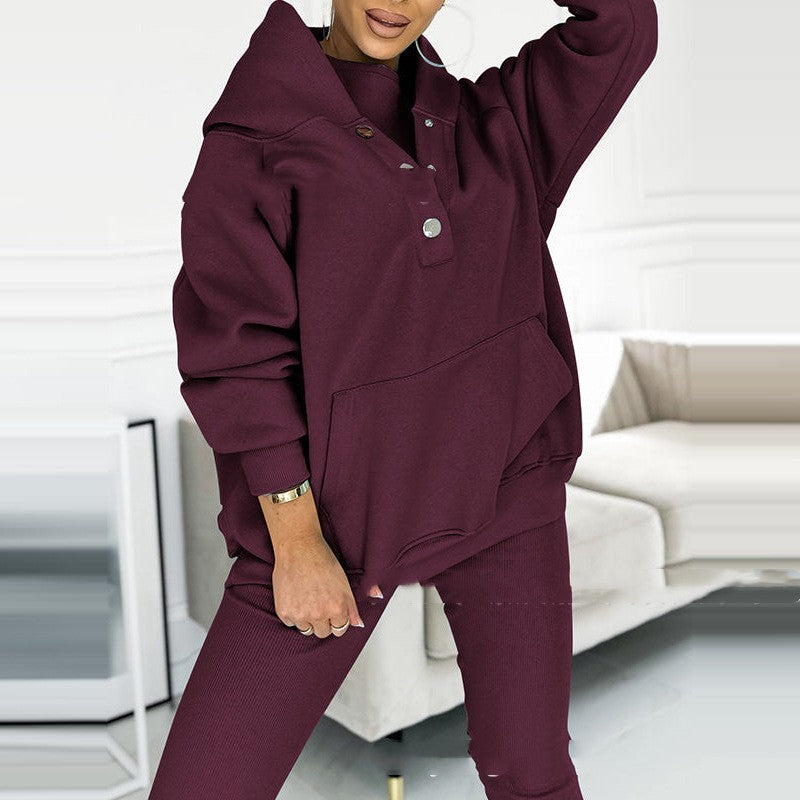 Women's 3pcs Sweatsuit, Hoodie with Pockets Sweatshirt And Tank style Tee with Slim fit Pants