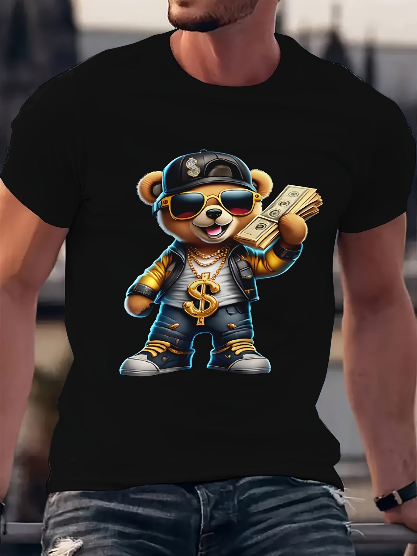 Men's Hip Hop Bear Pattern T-shirt - 3D Printed