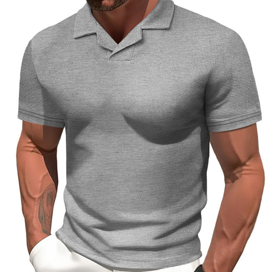 Premium Comfortable Solid Color Waffle Short Sleeve Casual Men's Polo Shirt