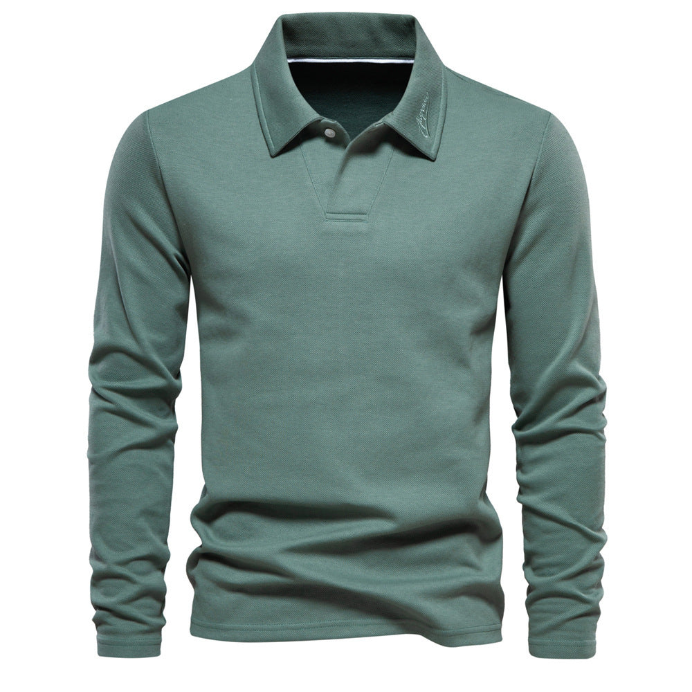 Lapel Long-sleeved Polo Shirt Men's Casual Solid Color Clothing