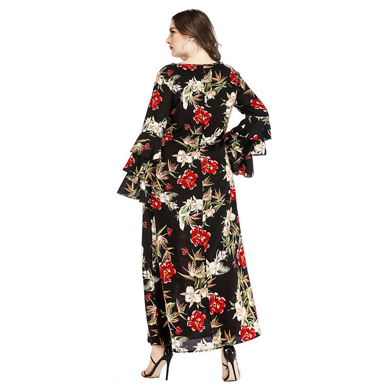 Ladies floral print long dress