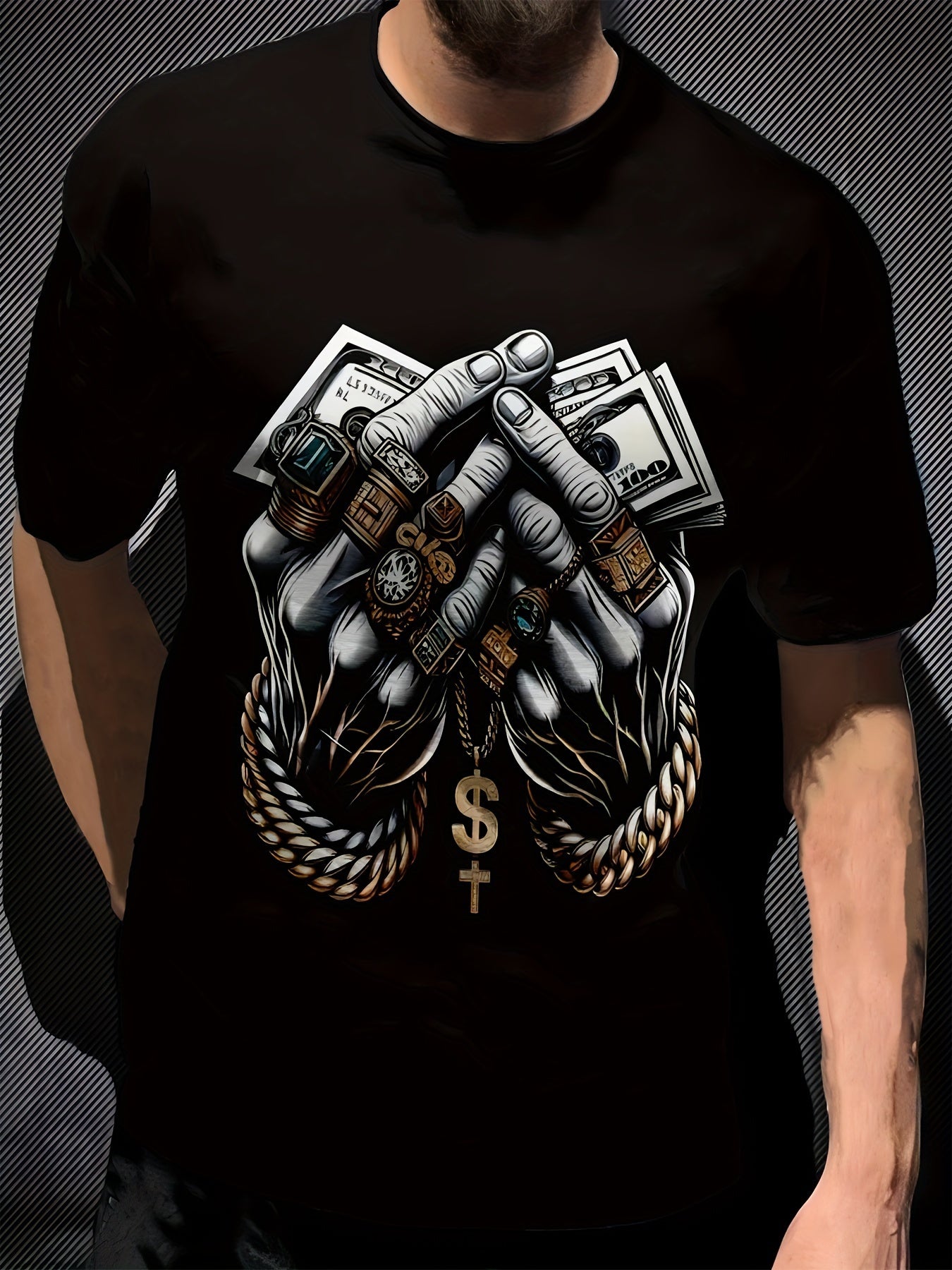 Men's Polyester 3D Digital Printed T-shirt holding money