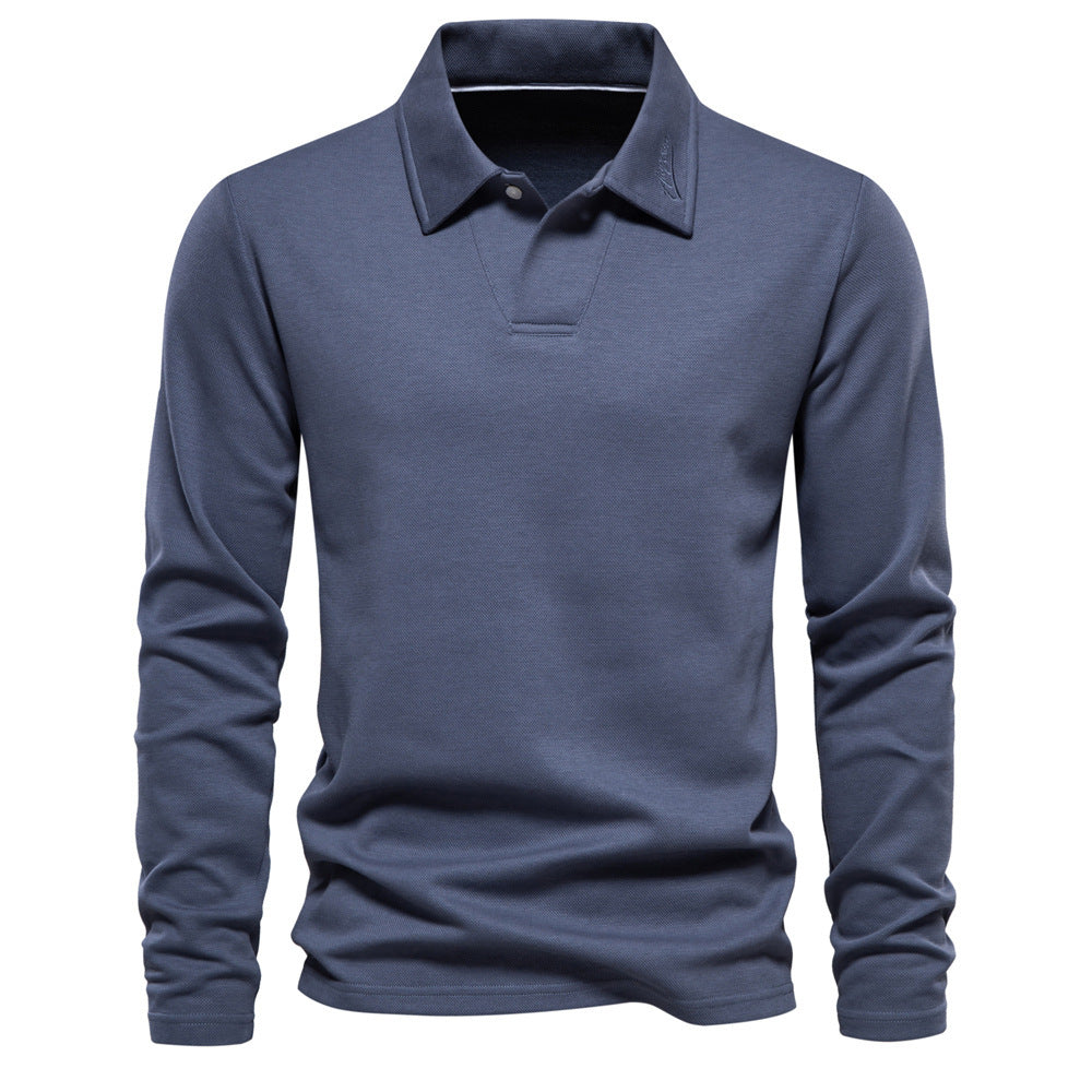 Lapel Long-sleeved Polo Shirt Men's Casual Solid Color Clothing