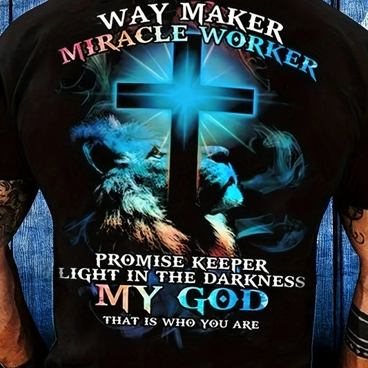 Way Maker Miracle Worker Pattern, Men's Fashionable 3D Digital Graphic T-shirt