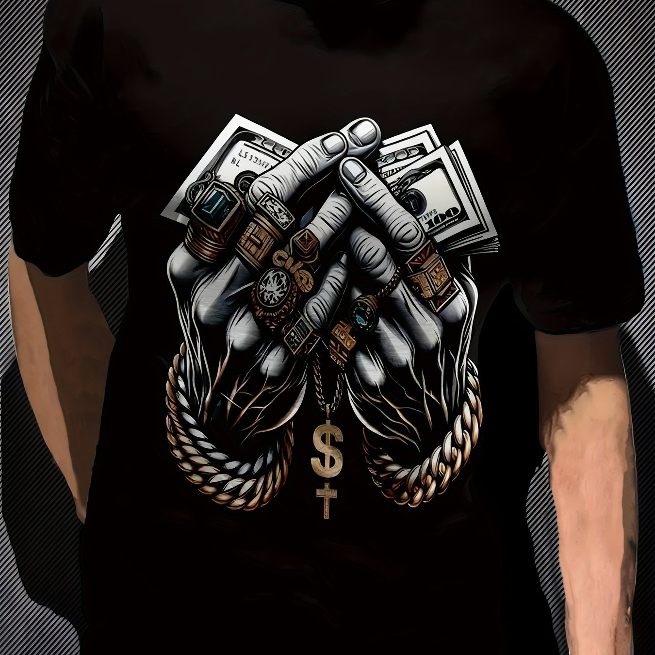 Men's Polyester 3D Digital Printed T-shirt holding money