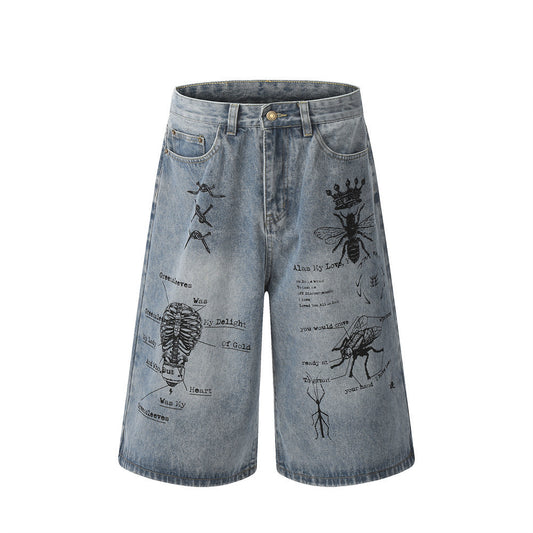 Graffiti Print Jeans Short Pants Men