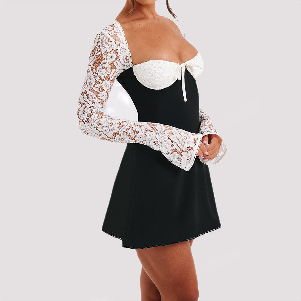 Corset Lace Long Sleeve Dress Backless Lace Up Short Dresses