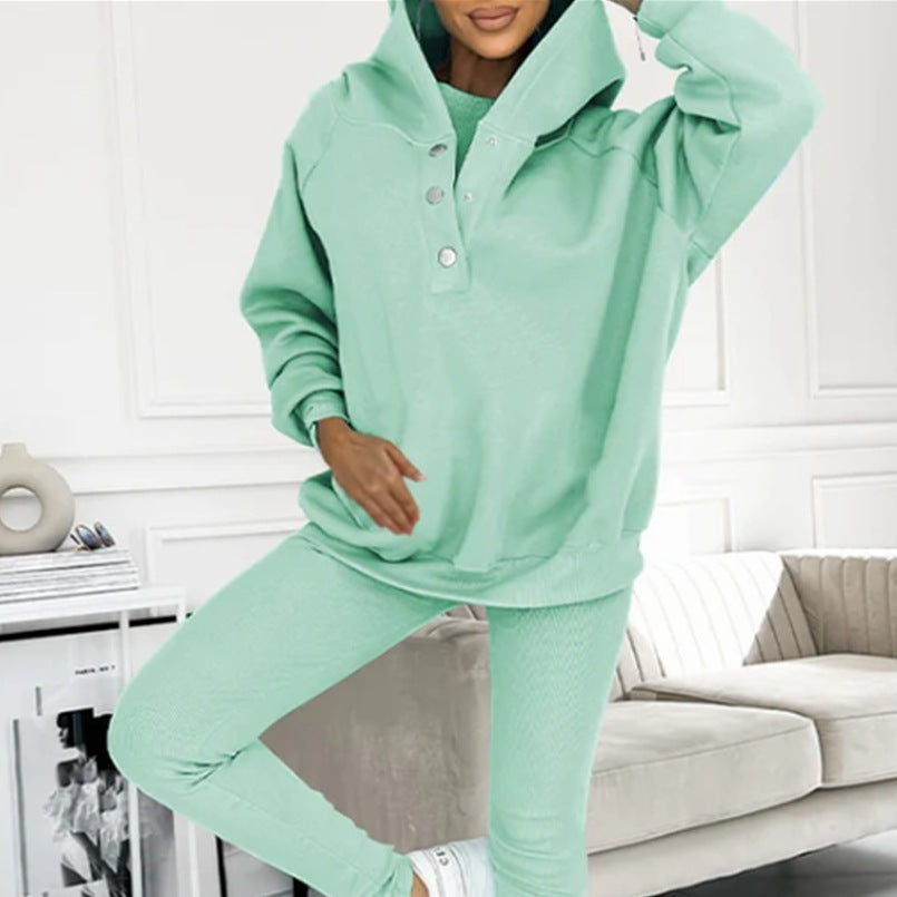 Women's 3pcs Sweatsuit, Hoodie with Pockets Sweatshirt And Tank style Tee with Slim fit Pants