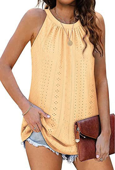 Women's Vest Shirt Loose High Collar Sleeveless Hollow Top