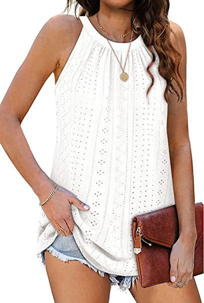 Women's Vest Shirt Loose High Collar Sleeveless Hollow Top