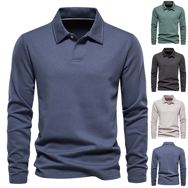 Lapel Long-sleeved Polo Shirt Men's Casual Solid Color Clothing