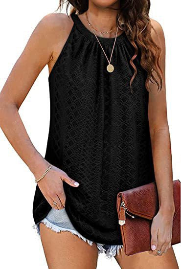 Women's Vest Shirt Loose High Collar Sleeveless Hollow Top