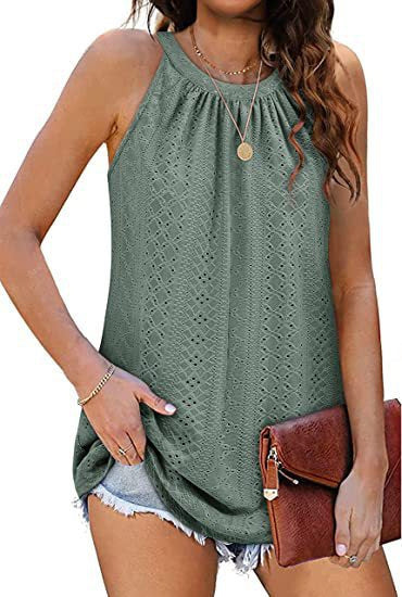 Women's Vest Shirt Loose High Collar Sleeveless Hollow Top