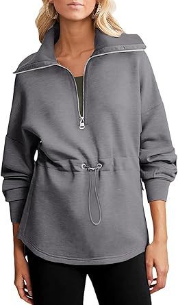 Women's Sweatshirt Half Zipper Drawstring